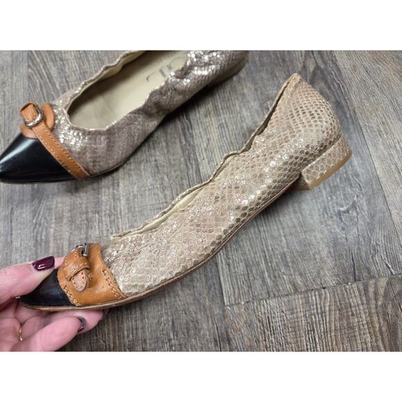 AGL Attilio Giusti Leombrun Black Brown Snake Skin Point Toe Flats Shoes Size 37 - Picture 4 of 11